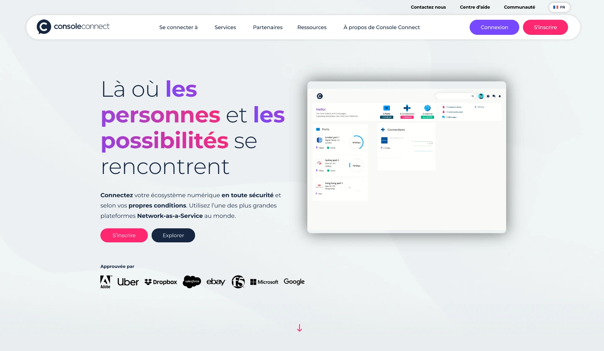 Page d'accueil du site Console Connect